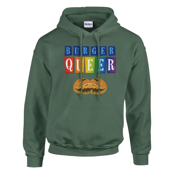 Hoodie "Burger Queer" Vert Treillis